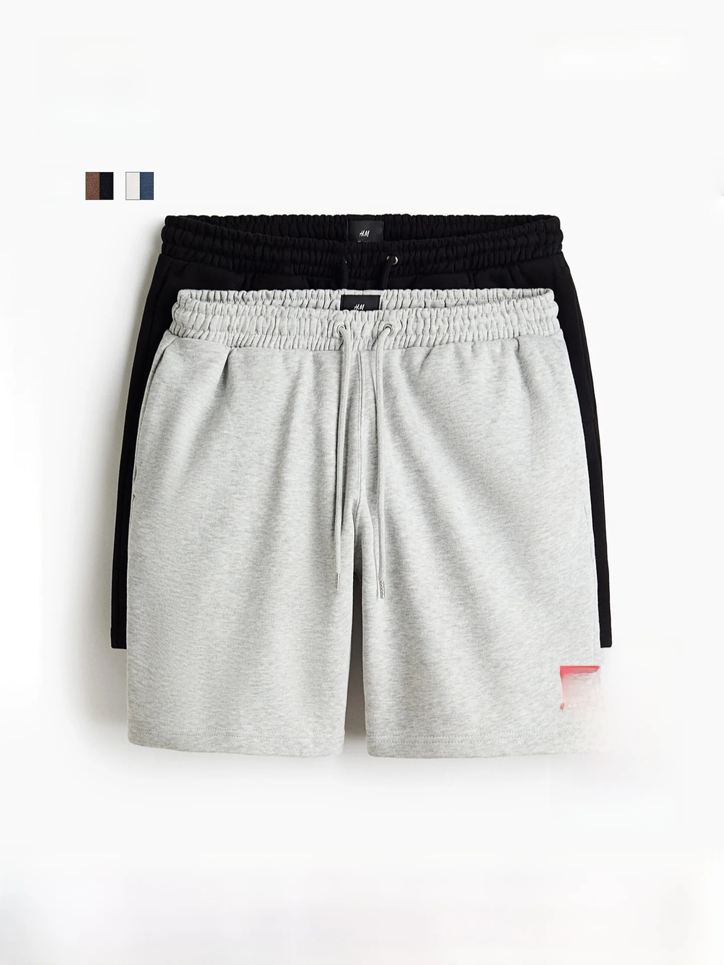 

H&M Men's Fleece Lined Elastic Waist Standard Fit Short Pants 2 Pack Spring 2026 New Arrival Comfortable Breathable Cotton Po...