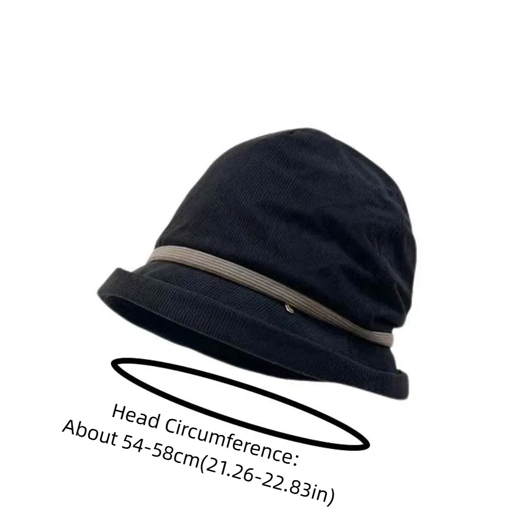 Casquette de pull en velours côtelé de tempérament, couleur unie, Style japonais, chapeau de pêcheur d'hiver, plus chaud, coupe-vent, Anti-froid, seau pour l'extérieur