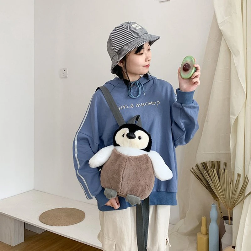 Cute Cartoon Plush Penguin Backpack Funny Personality 3D Doll Shoulder Bag Fashion Soft Small Bag Birthday Gift For Girls