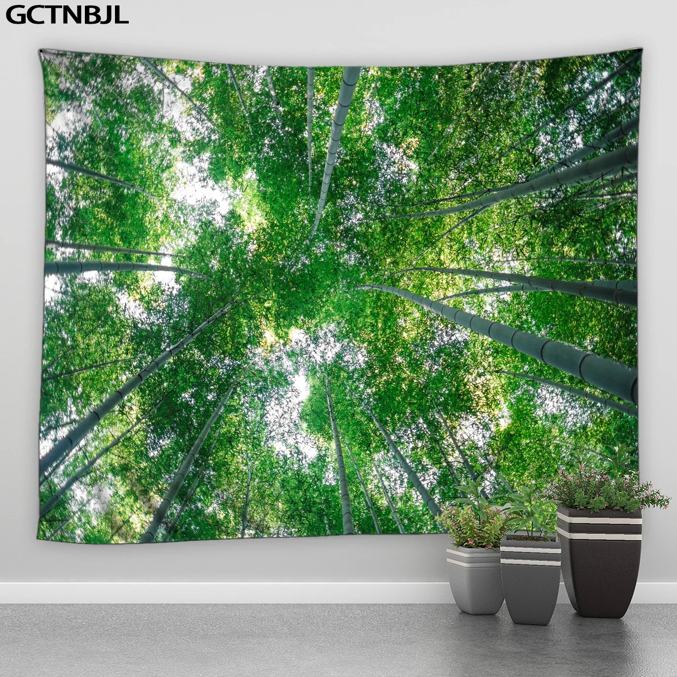 Woods View Tapestry Wall Hanging Green Forest Polyester Blanket Psychedelic Hippie Boho Style Living Room Decor wall Tapestry