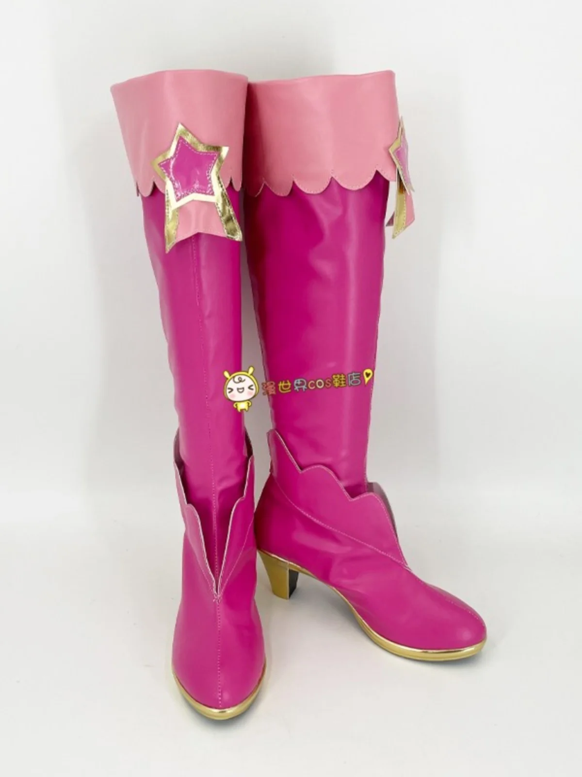 Pripara Yui Yumekawa Cosplay Costume Anime Shoes Handmade Pink Faux Leather Boots