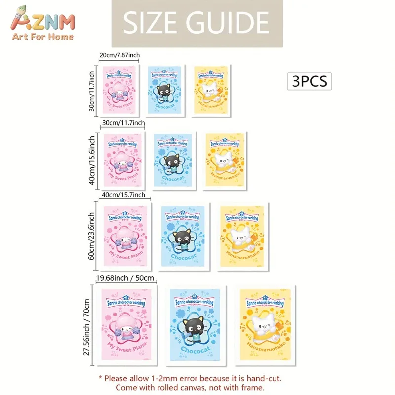 AZNM Unframed Canvas Wall Art My Sweet Piano Chococat Hanamaruobake Sanrio Ranking 2026 Cartoon Poster Pink Blue Yellow Kawaii