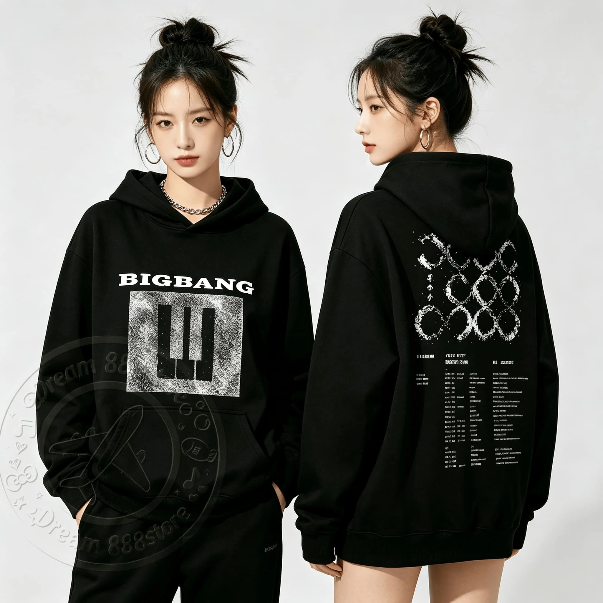 2026 BIGBANG 20. Jubiläums-Konzert Hoodie mit beidseitigem Tour-Liste-Druck, Unisex, Oversized, locker, lässig, Kpop Kapuzenpullover – Detail 4