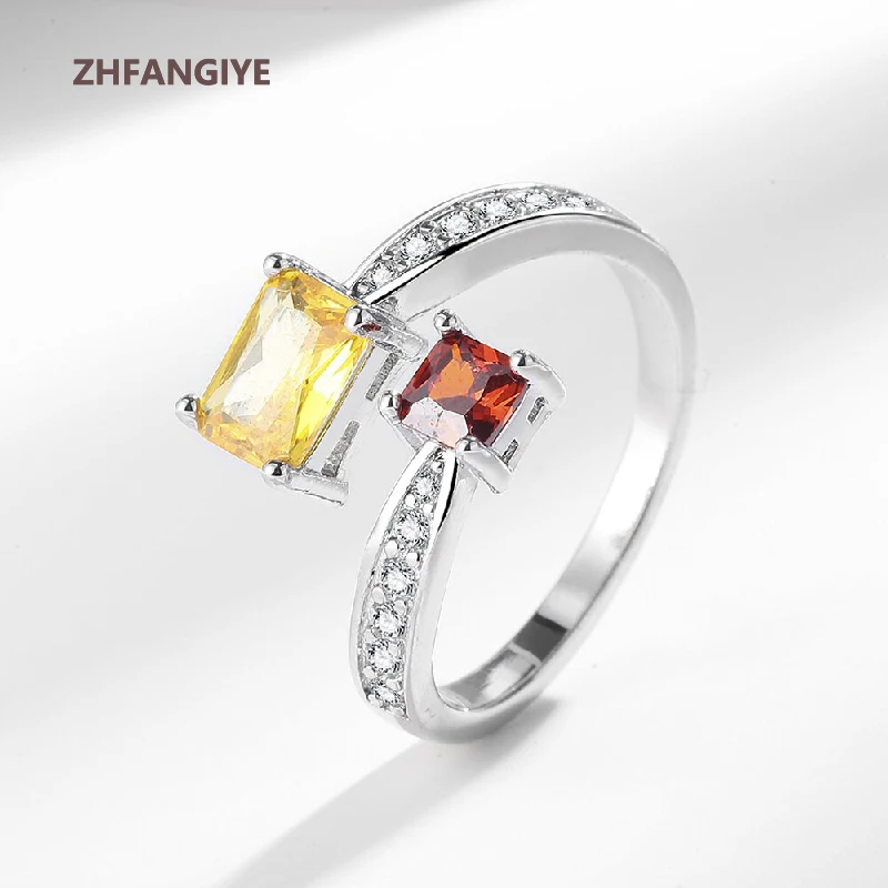 

ZHFANGIYE Fashion Open Finger Rings with Zircon Gemstone 925 Silver Jewelry for Women Wedding Party Engagement Gift Accessories