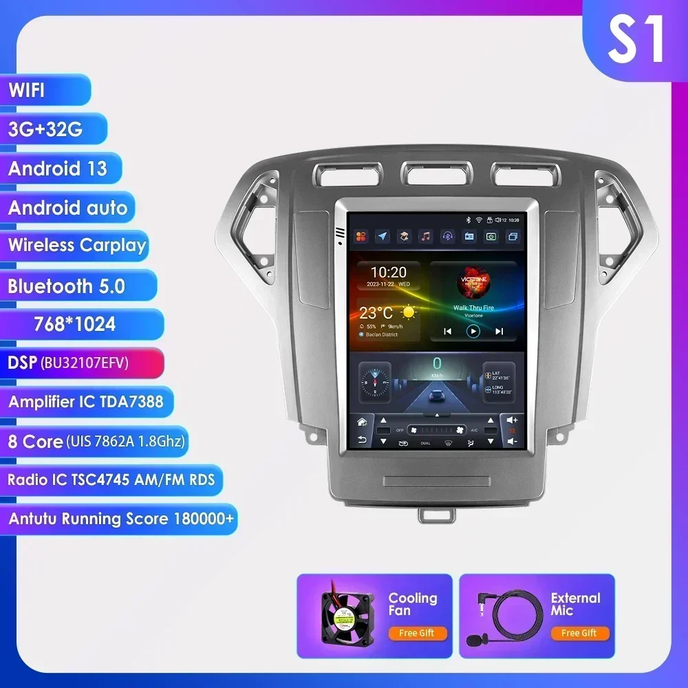 Carplay 4G-LTE Android 14 voor Ford Mondeo 4 2006-2010 9.7 ''Scherm Autoradio Multimedia Video Navigatie GPS Audio