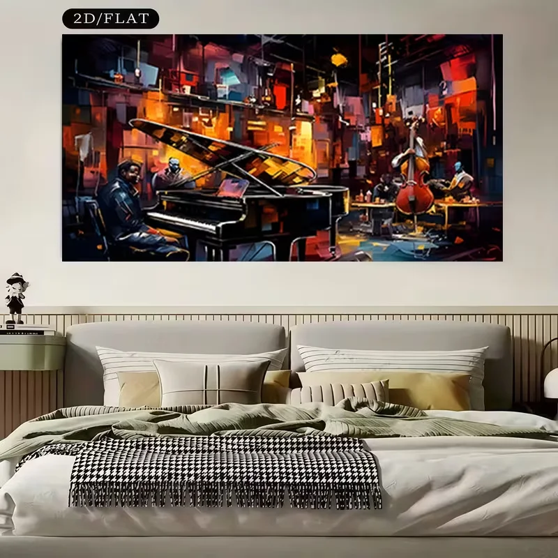 2D Flat, Large Modern Minimalist Jazz Wall - Horizontal Piano Musician Painting Suitable for, Music Studio Decor, Large Canvas f