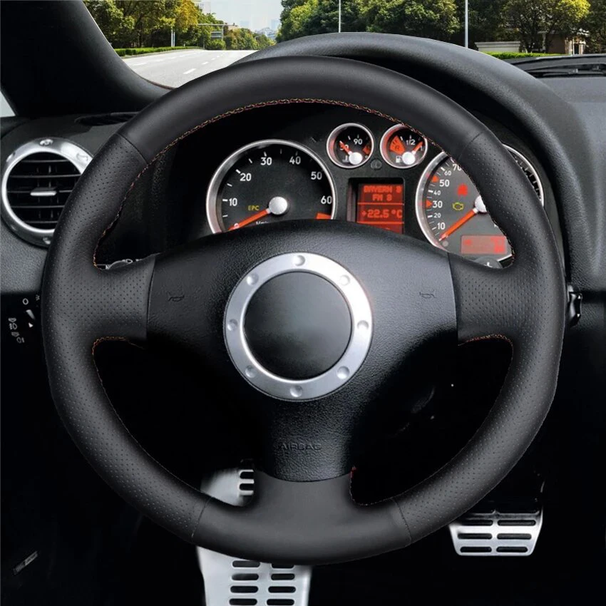 Black Faux Leather Soft Car Steering Wheel Cover Braid for Audi TT 8N A2 8Z A3 S3 8L A4 S4 B6 RS 4 B5 A6 RS 6 C5 A8 D2 1997-2006