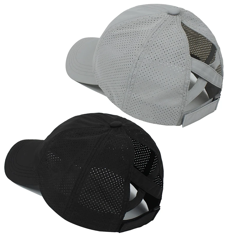 

2Pcs Women Criss Cross Ponytail Baseball Cap High Messy Bun Ponycap Quick Drying Mesh Outdoor Travel Hat