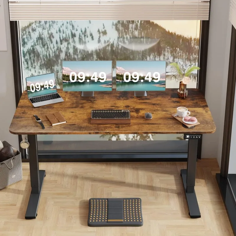 Furmax Electric Height Adjustable Standing Desk Large 55 x 24 Inches Sit Stand up Desk Home Office Computer Desk , Brown
