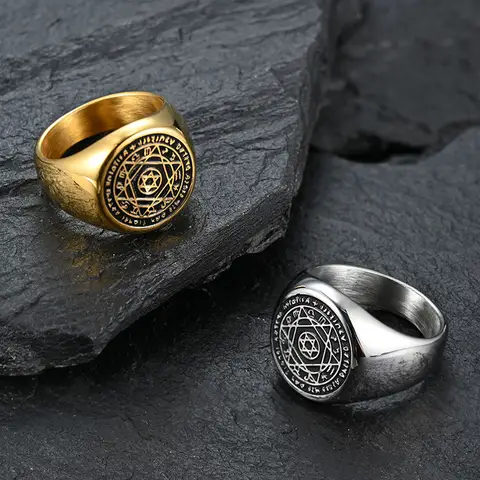Pentagram of Solomon Rings for Men Patron Saint Ring Archangel Raphael Sigil Divine Healer Stainless Steel Male Jewelry