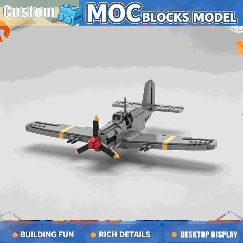 596PCS MOC P51 Mustang Fighter Aircraft Model Building Blocks Custom Puzzle Modify Creative Ideas Technology Toy Birthday Gift