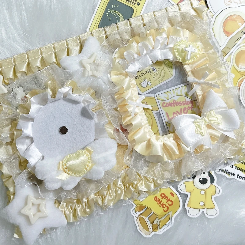 

Роскошная кремово-желтая кружевная лента, значок ручной работы, витрина товаров, вставка в стиле Лолиты, держатель для карт, декоративная доска