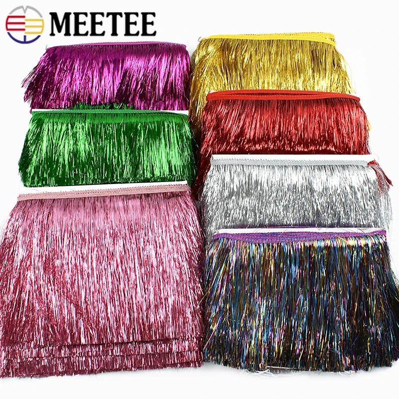 Flecos de borlas brillantes para coser ropa, adorno de encaje, vestido latino, decoración navideña, accesorios de borlas con flecos, 5 metros, 10/15/20cm
