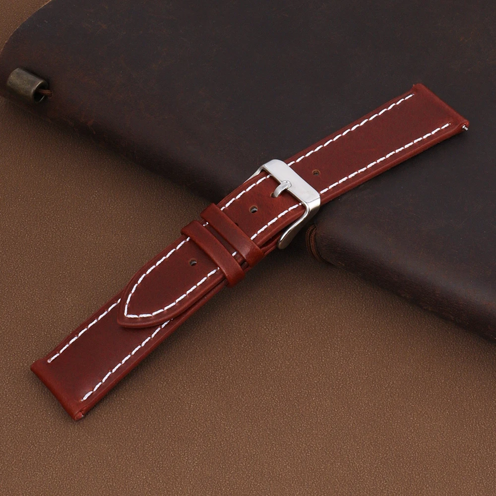 

Genuine Leather Watch Bands 20mm Red Watch Straps Quick Release Business Wrist Belt Bracelet Soft Watch Accessories