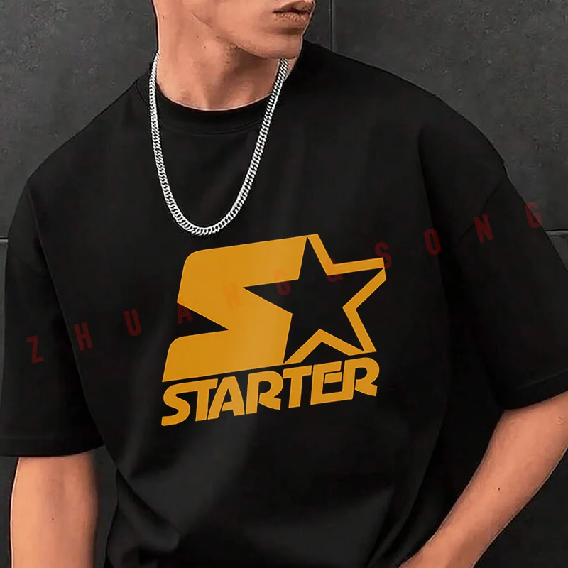 

Starter Star Logo Graphic Motorcycle T-Shirt Men Hip Hop Streetwear Unisex Casual Fashionable Short Sleeve Tops