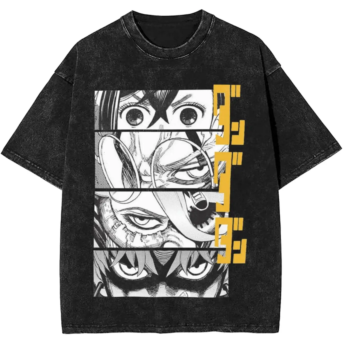 Hip Hop Dandadan Anime Eyes W Kaji Merch Shirt Washed Style Men Women Cool Manga T-Shirts Vintage Top Tee Shirt Streetwear