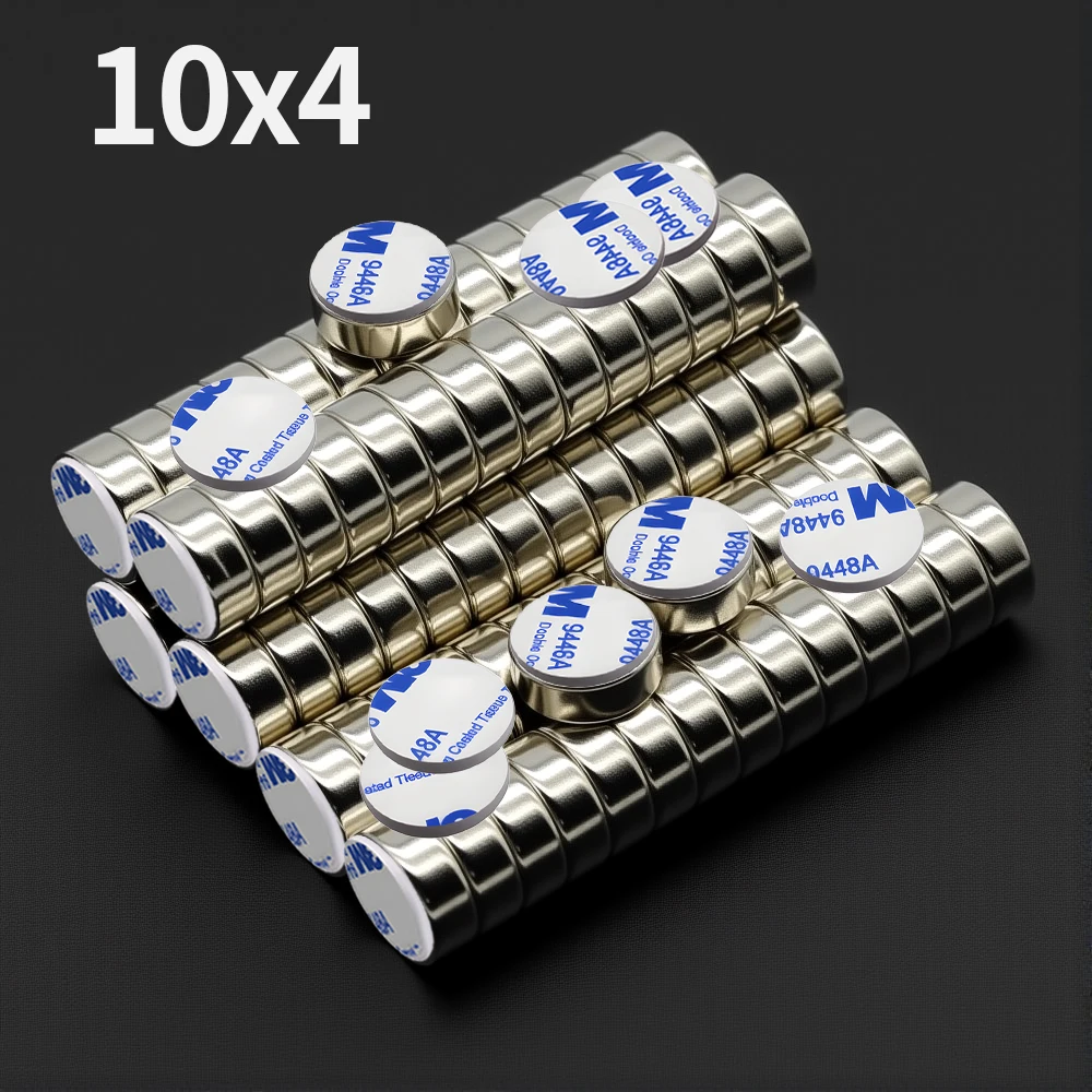 10x4mm Super Strong Round Neodymium Magnet With adhesive Powerful Magnets N35 Permanent Magnetic NdfeB Refrigerator Magnets