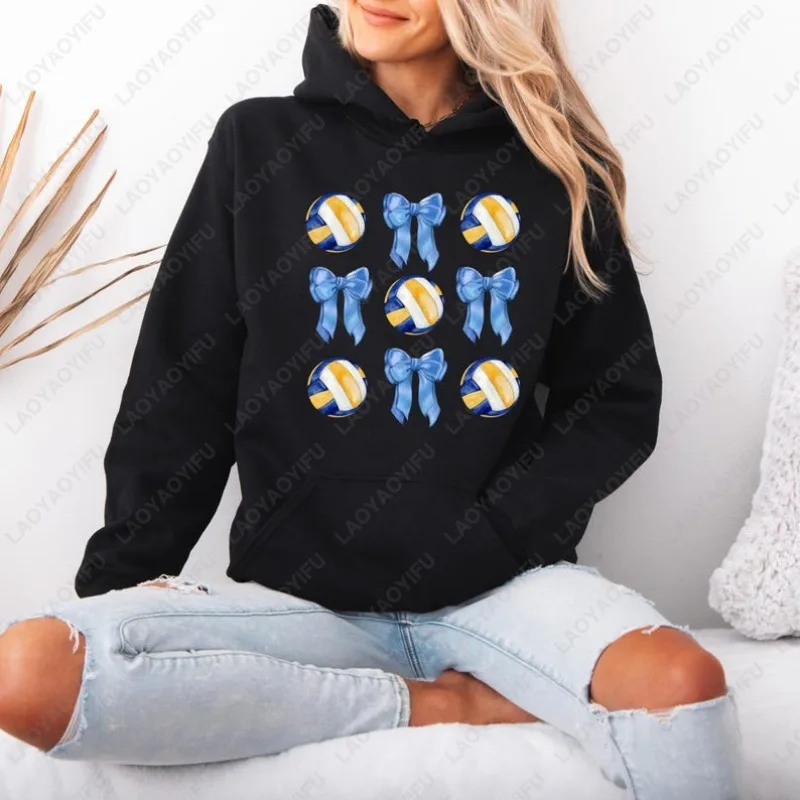 Coquette الكرة الطائرة البلوز الكرة الطائرة القوس هوديي مضحك أمي البلوز لعبة يوم القمم الكرة الطائرة عاشق الرياضة ماما البلوفرات