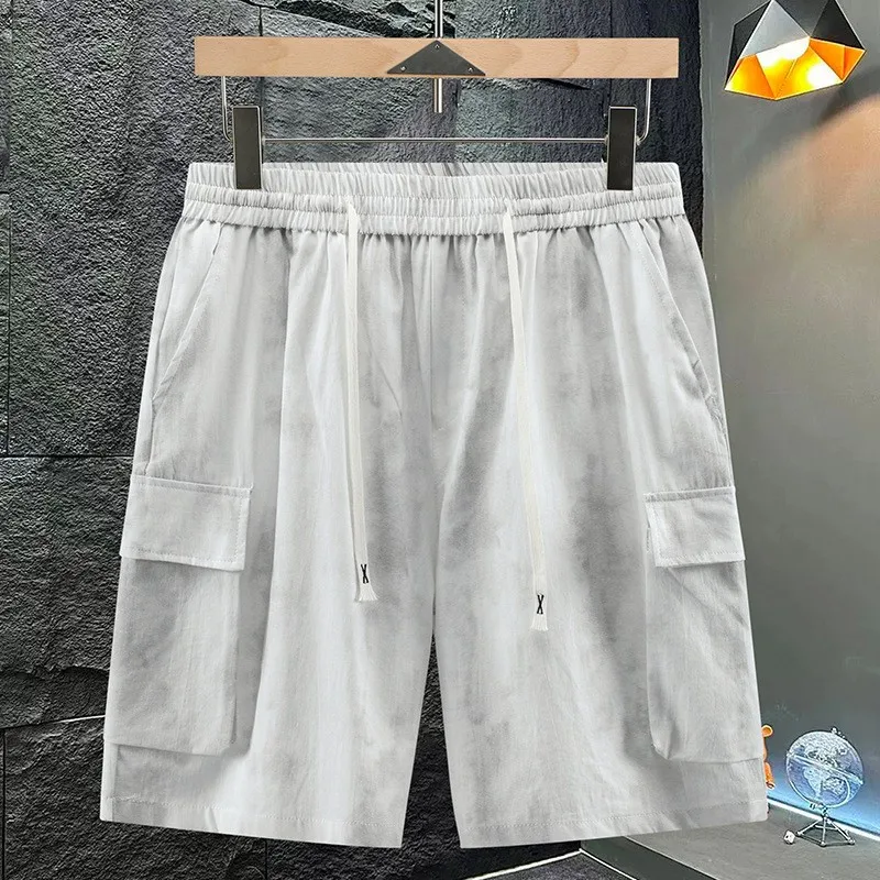 

Мужская летняя тонкая окрашенная рабочая одежда больших размеров, свободные повседневные брюки с пятью порами, дышащие прямые брюки для тяжелых людей