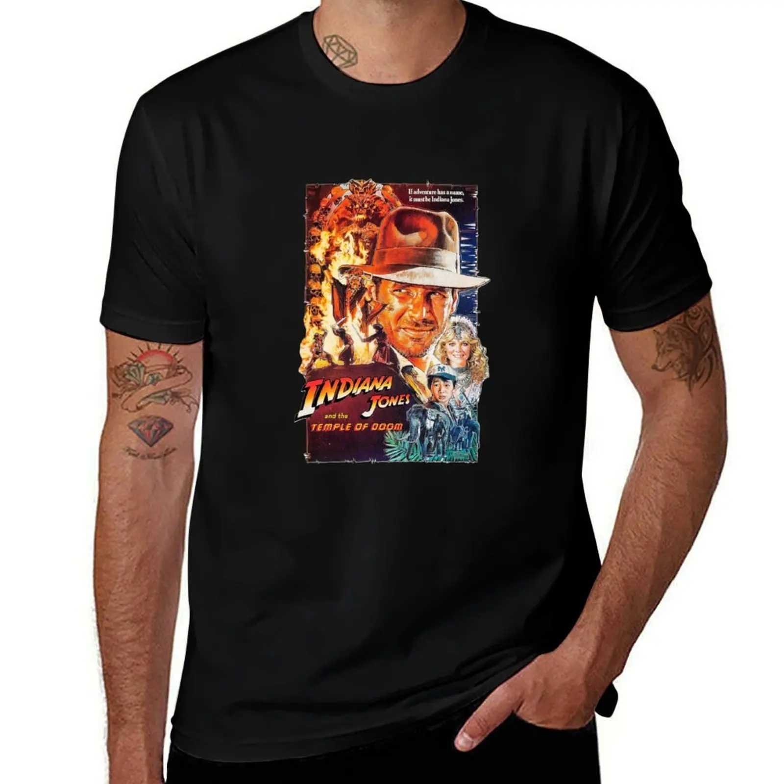 

Vintage 80s pulp art poster Dr. Jones Temple of Doom. Indiana! T-Shirt summer 2025 graphics men t shirt