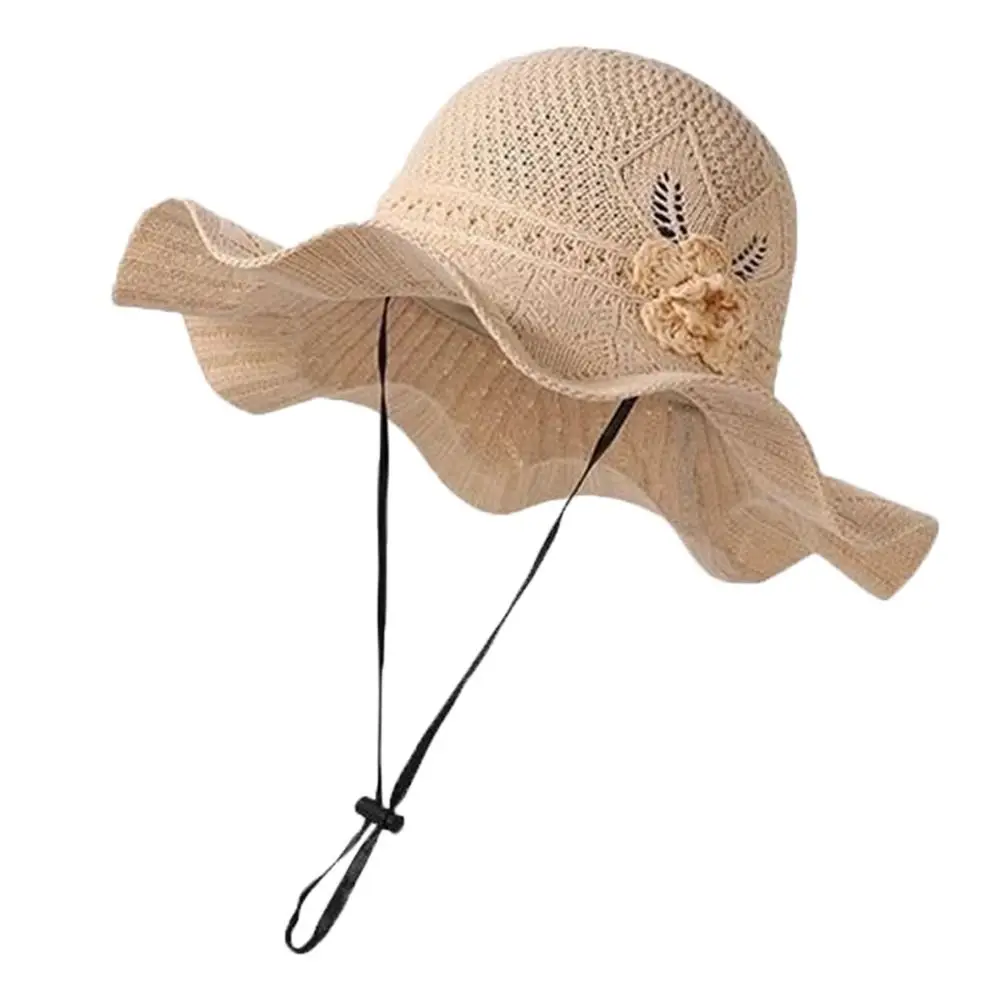 Fashion Sun Protection Flower Straw Hat Hollow Breathable Basin Cap Sun Hat For Outdoor Travel Beach