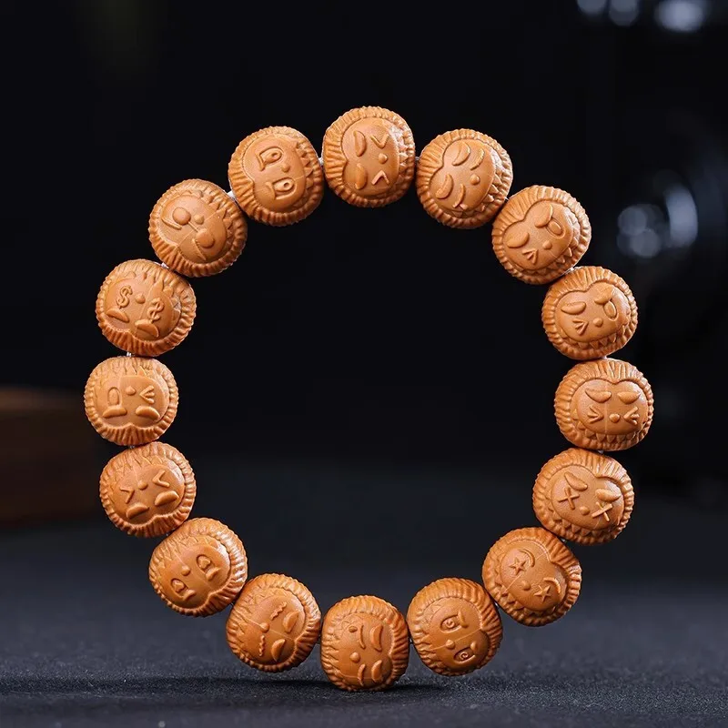 Ins Viral Masterpiece Premium Carved Monkey Head Magic Labubu Single Circle Walnut Bracelet