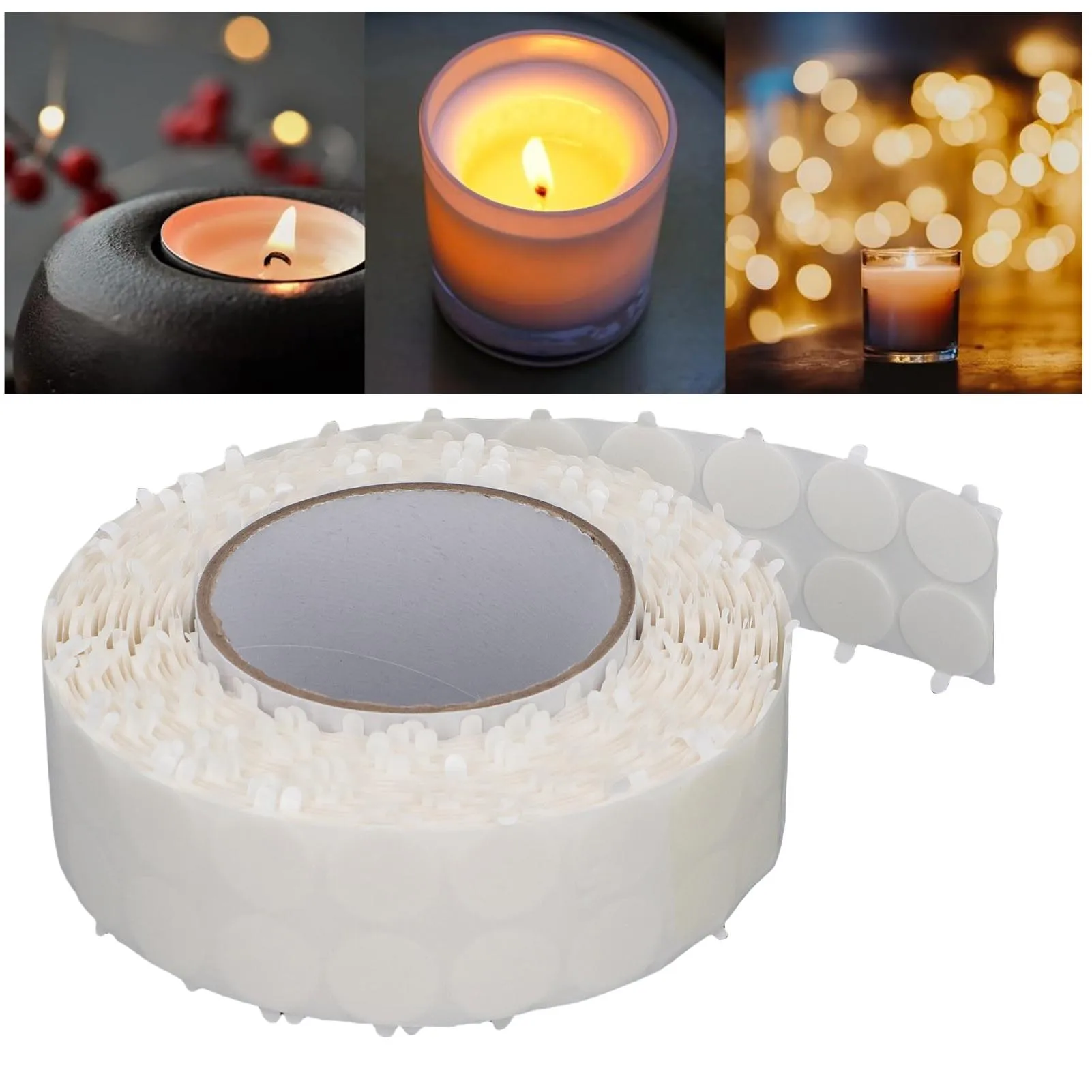 1000Pcs Candle Wick Sticker D20x1mm Heat Proof Double Sided Wick Foam Sticker with Tail for Glass Jars Cans Candle Wick Sticker