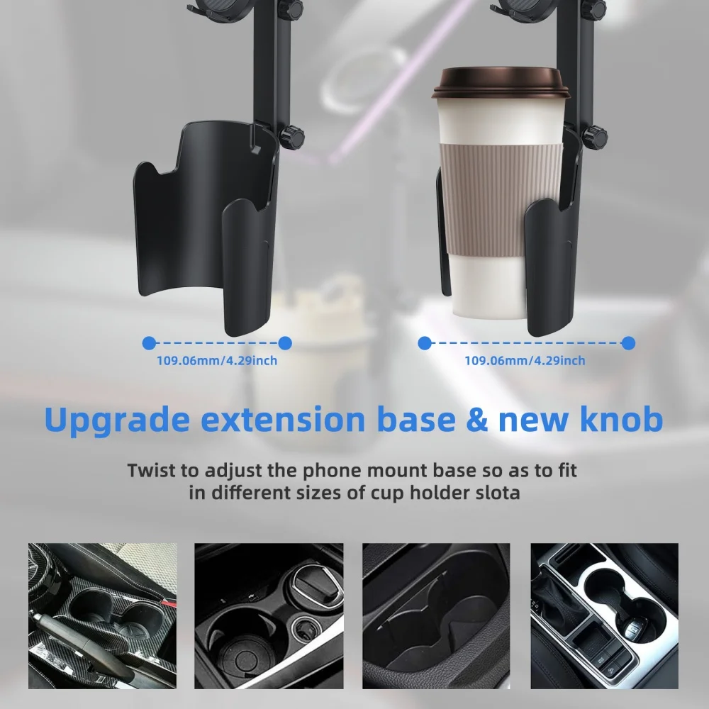 2-in-1 Universeller Auto-Getränkehalter 360° ° Drehbarer Multifunktions-Handyhalter Ausziehbarer Auto-Smartphone-Ständer – Detail 4