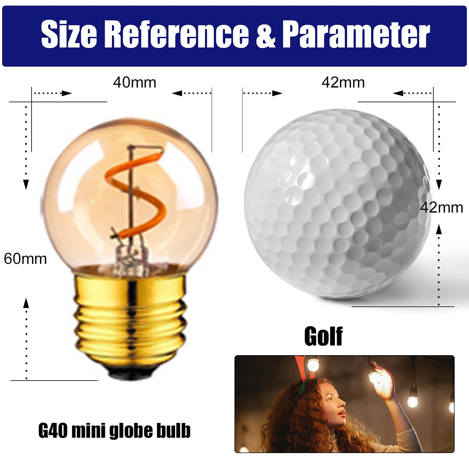 Spiral LED Filament Light Bulbs Amber Glass E26 E27 Dimmable 1.5W Small Globe Decor Bulbs For G40 String Light Indoor Lighting