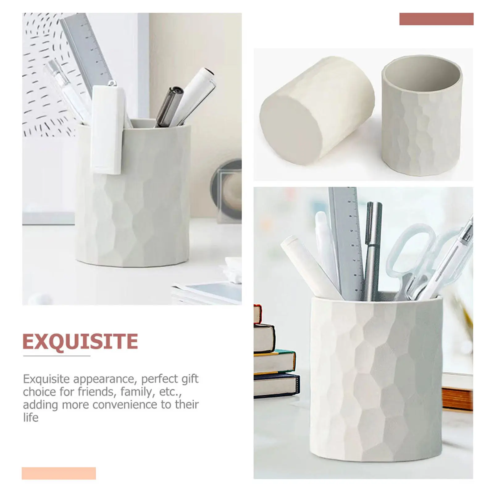 Large Capacity Pen Holder Silicone Desktop Organizer For Office Home School Stationery Storage Cup White Multi-Function