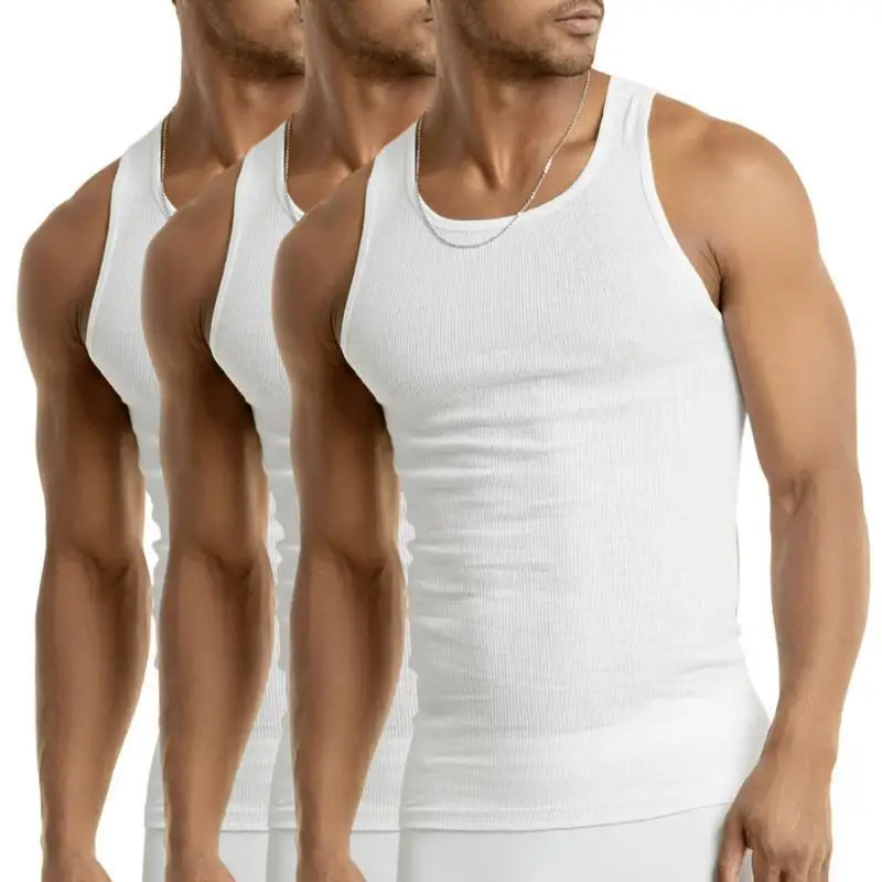 Fitness Sports Tank Top M 27186 Sporty Gym Vest Casual Loose Fit Thermal Inner Wear Striped Pattern for Men
