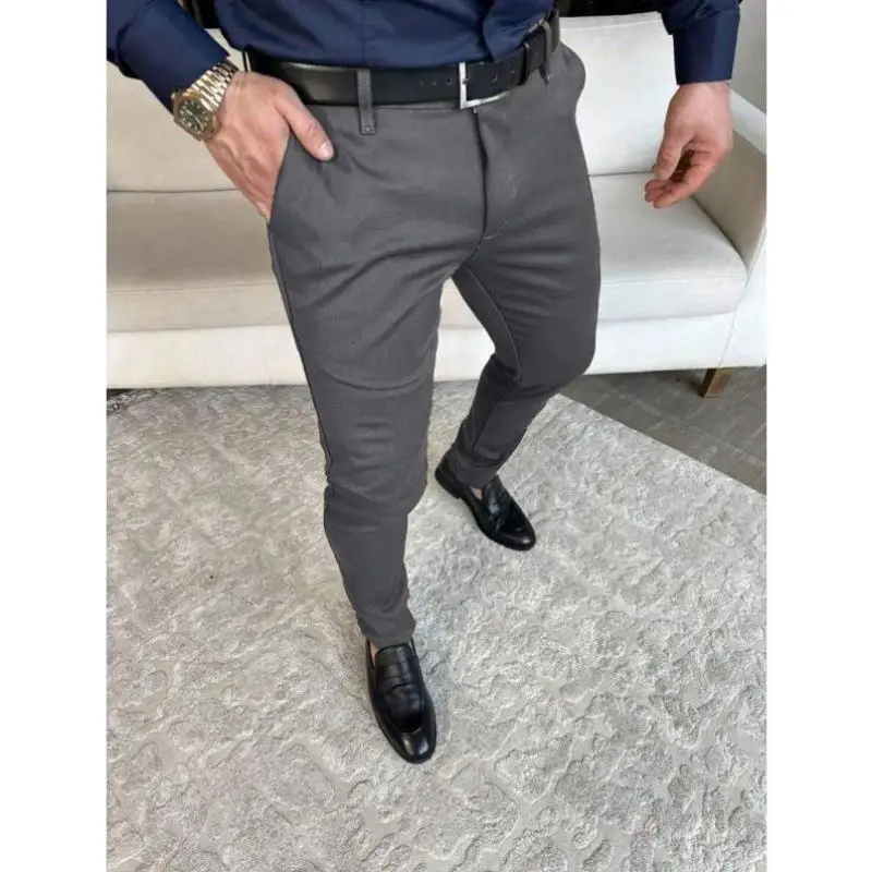 بسيطة عارضة الرجال كيت السراويل اللون الخريف Sle مزدوجة الشق واسعة الساق طوق مسطح لا زر الشباب Faion #1