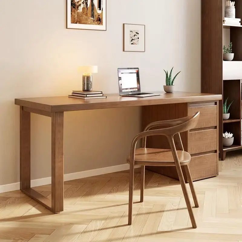 Solid wood computer desk with drawer storage cabinet desk