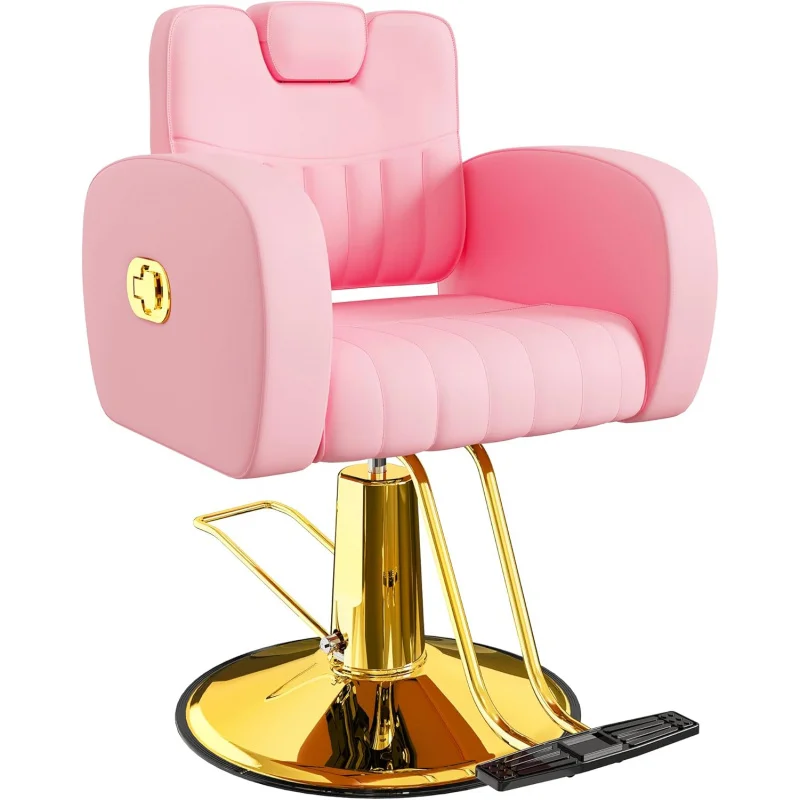 Basha Ergonomic Pink and Gold Salon Comfortable Thickened Cushions,Heavy Duty Stylist Chair with Steel Frame,Stylish