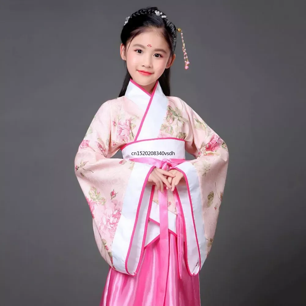 Vestido tradicional chinês Hanfu para crianças, Vestidos infantis antigos, Traje de meninas, Roupa de dança folclórica