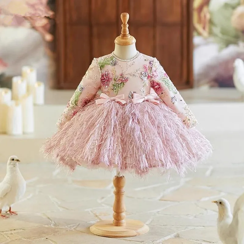 Birthday Girls Party Dresses A4373 Vestidos Bridesmaid Dresses High-End Children's Evening Gown Host Piano Performance Wedding