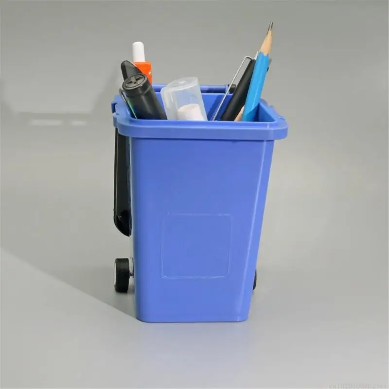 D5BB Rolling Desk Cup with Flipping Lid, Plastic Organiser Caddy for Markers, Scissors and Study Table or Office Desk Tasks