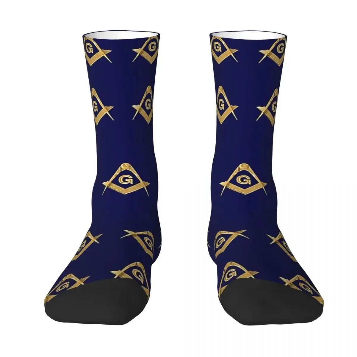 Freemason Pattern Gold Blue Square & Compass Masonic Socks Harajuku Sweat Absorbing Stockings All Season Long Socks