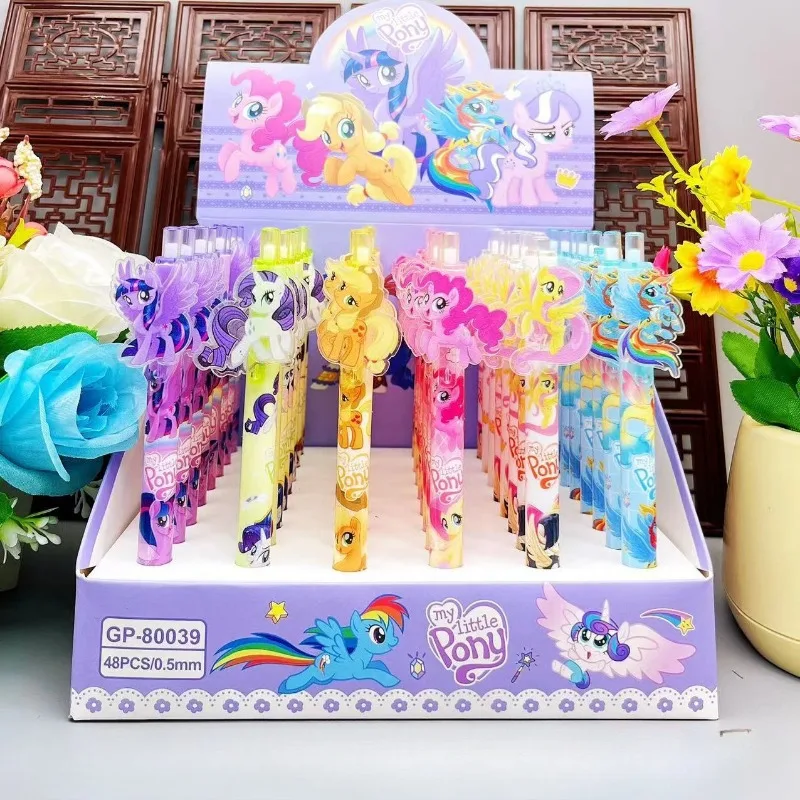 

Cute Pony Sticker Push Pen 0.5mm Smooth Black Ink Writing6pcs