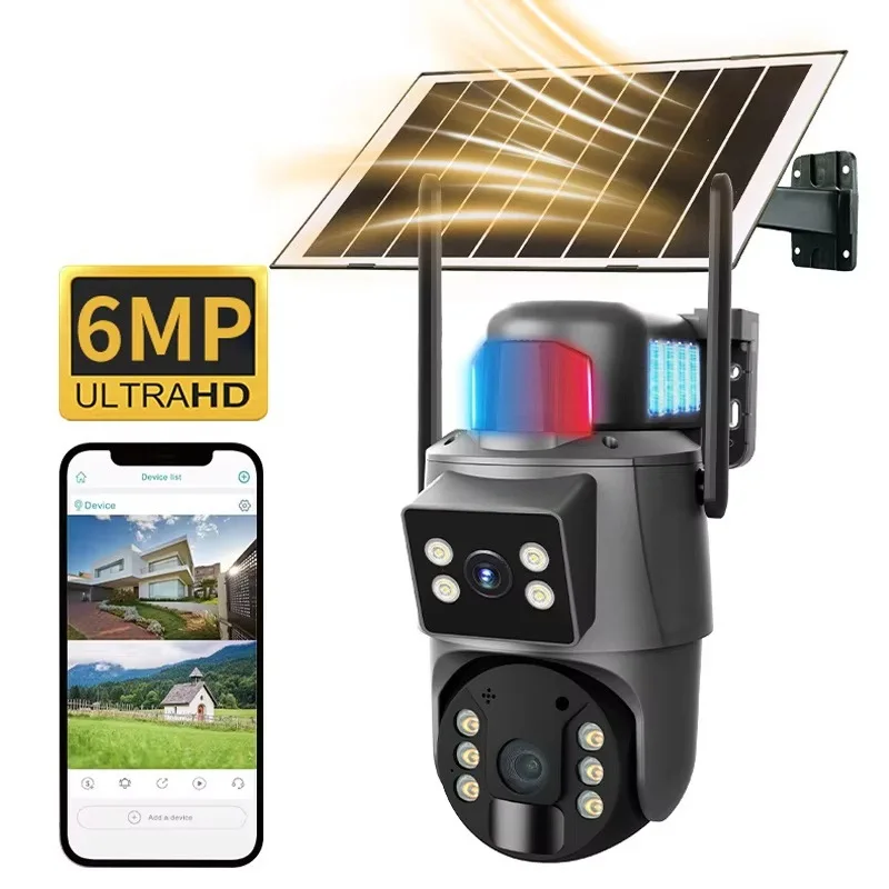 Solar-Powered Outdoor PTZ Camera - IP66 Waterproof Night Vision Two-Way Audio TF/Cloud Storage Light Load Wall/Ceiling Mount