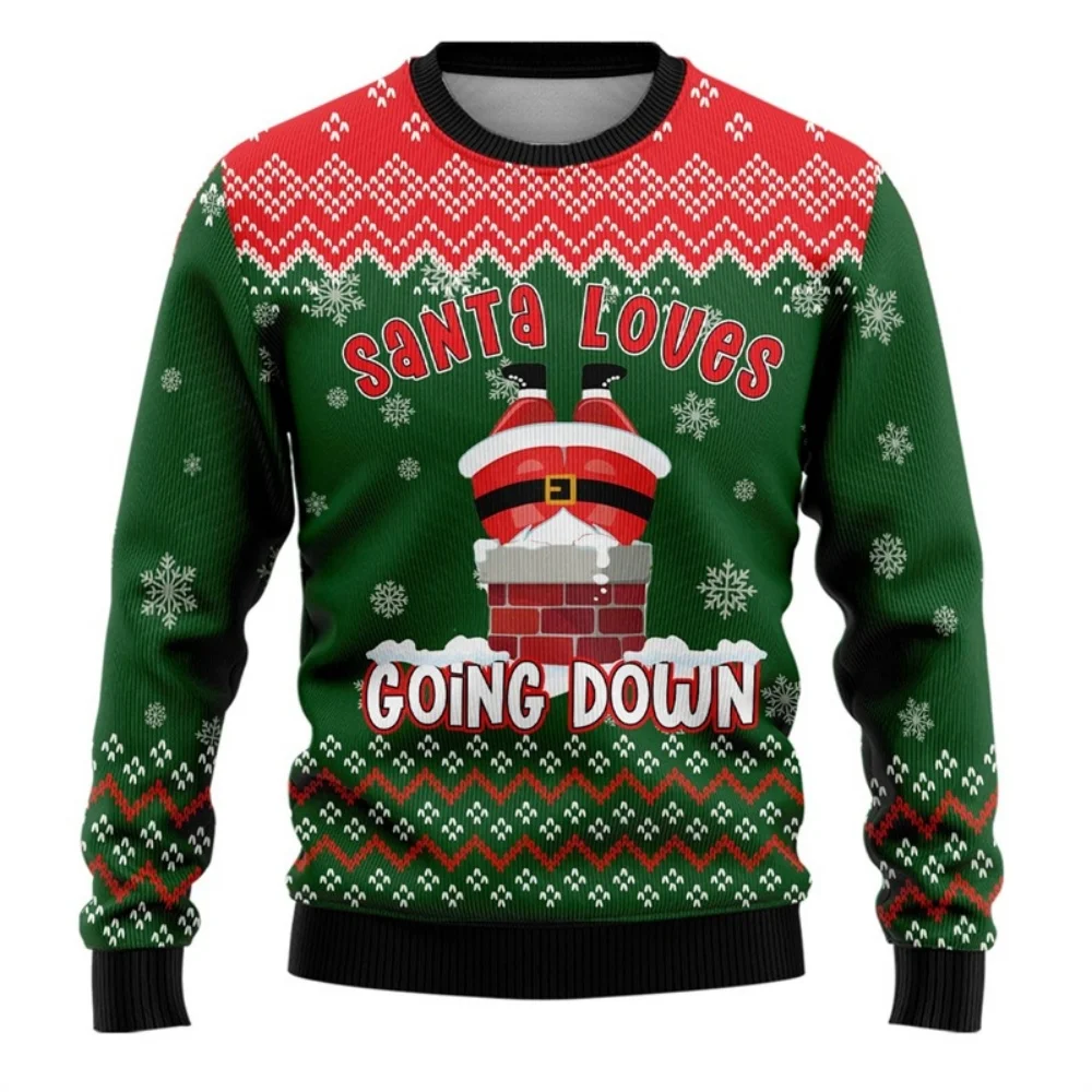 Sweatshirt for Men 3D Printed Cartoon Santa Claus Merry Christmas Pattern Hoodies Casual Harajuku Loose Top O-Neck Oversized Tee