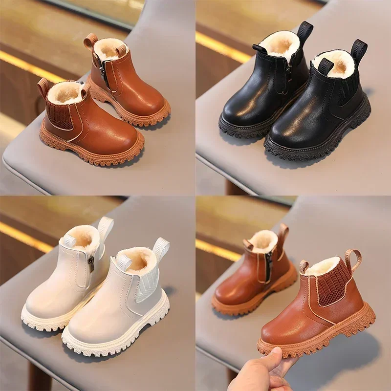 Bottes courtes en cuir PU pour enfants, chaussures super chaudes pour garçons et filles, bottes de neige pour enfants, mode pour tout-petits, automne et hiver