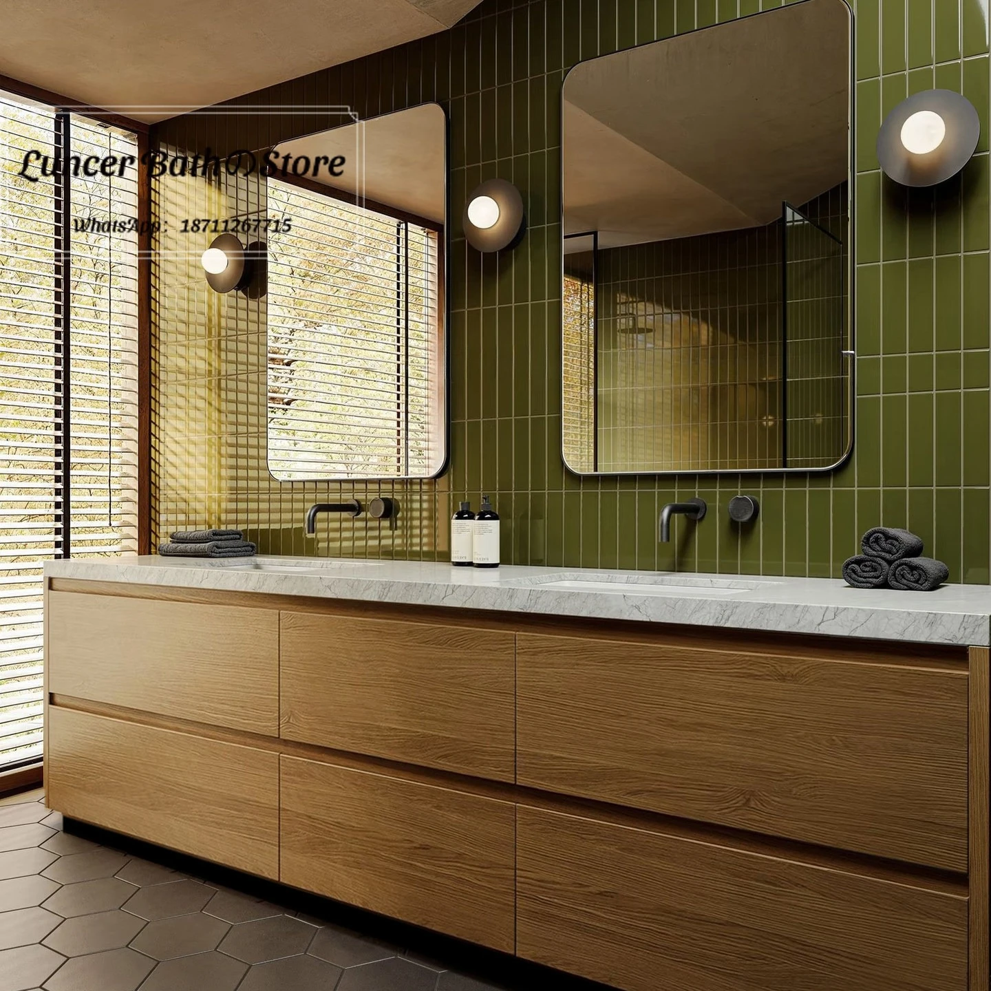Wooden Style Bathroom Sink Cabinet, Lacquer-Free Oak Vanity Unit, Natural Marble Countertop Wash Basin for Toilet