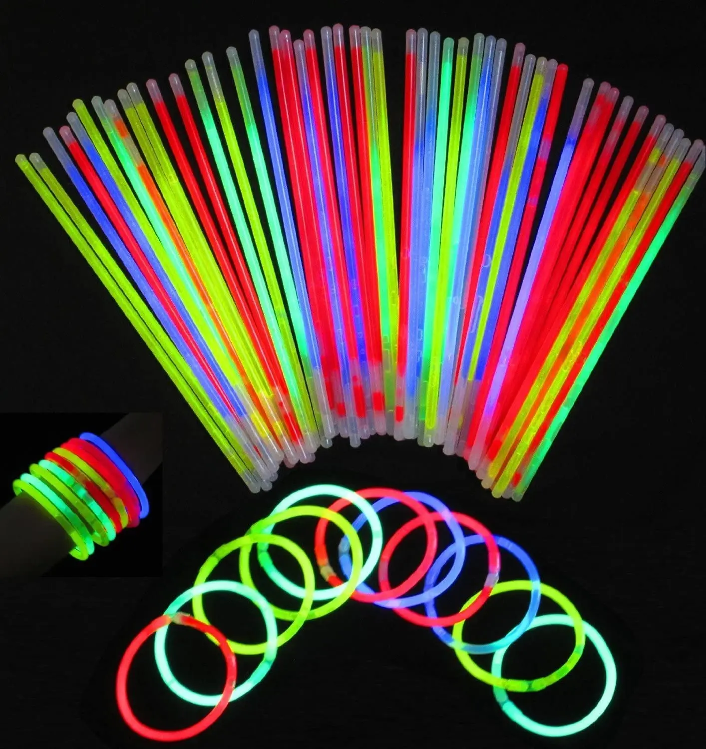 50PCS Glow Sticks Glowsticks braccialetto Glow collane bagliore al buio di natale di Halloween forniture per feste di calcio