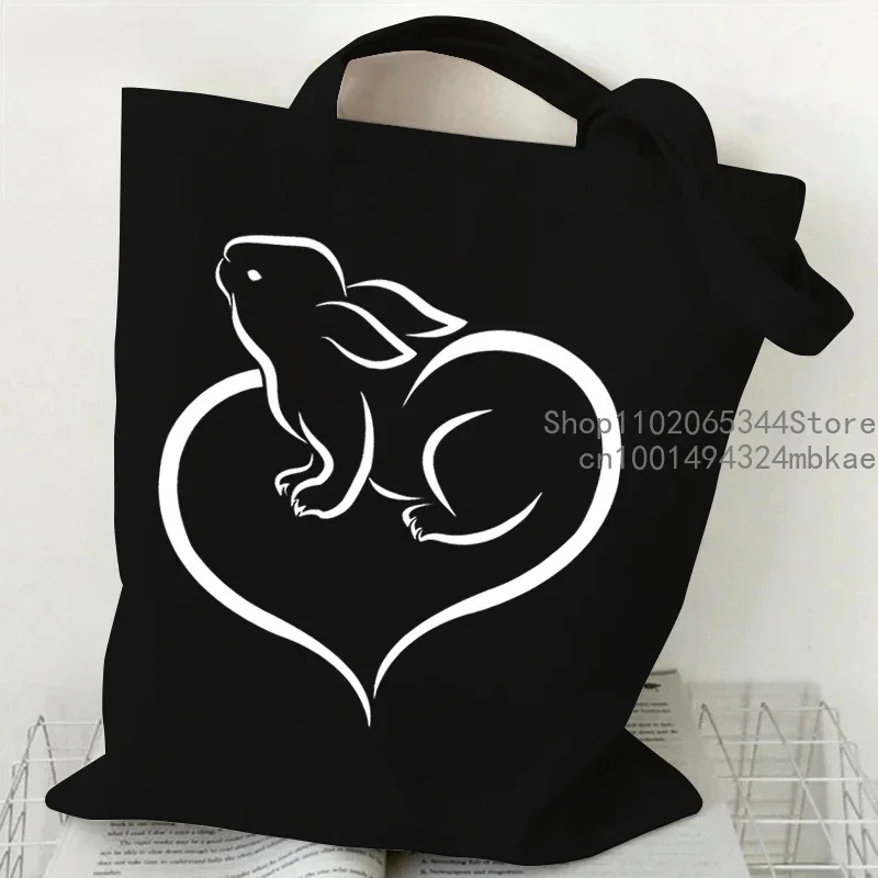 Cute Rabbit Pattern Canvas Tote Bag Women Men Cartoon Bunny Portable Shopping Bag Fashion Large Capacity Teen Daily Handbags