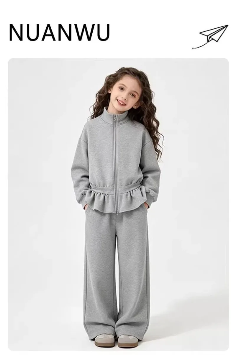 2-12 Jahre Mädchen Zweiteiliges Kleidungsset UNITIM Herbst Kinder Mädchen Reißverschlussjacke Anzüge Locker Sitzend Süßes Junior Mädchen Outfit mit Gerader Hose – Detail 8