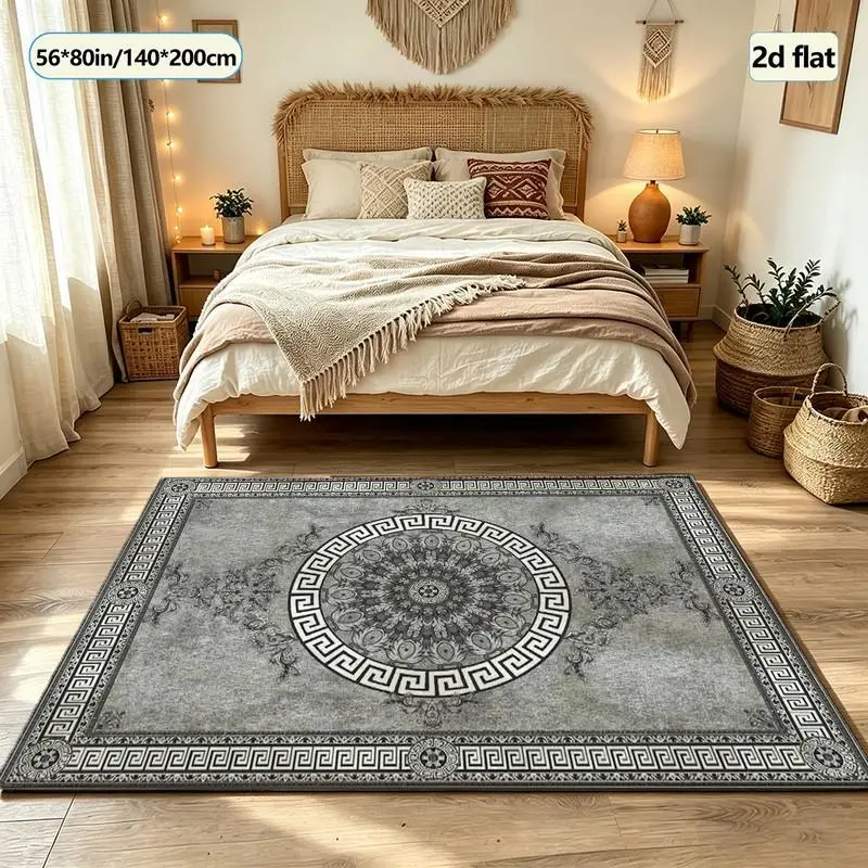 Greek Key Pattern European Vintage Carpet Classic Square Carpet Non-Slip Decorative Carpet Suitable for Home Interior Decoration