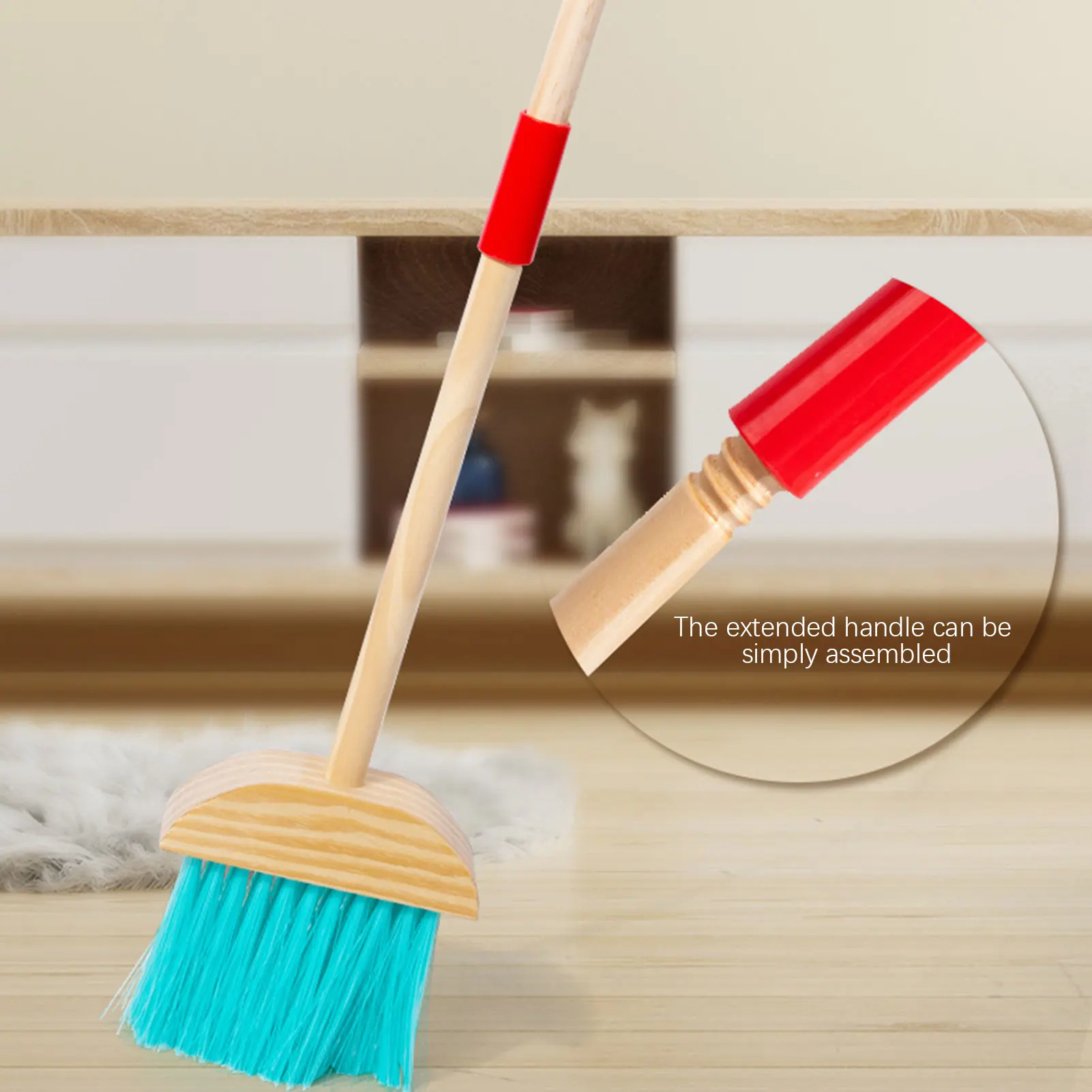 Juego de limpieza para niños, juego de 6 piezas, incluye escobas, fregona, plumero, cepillos, soporte organizador para el tiempo de unión familiar