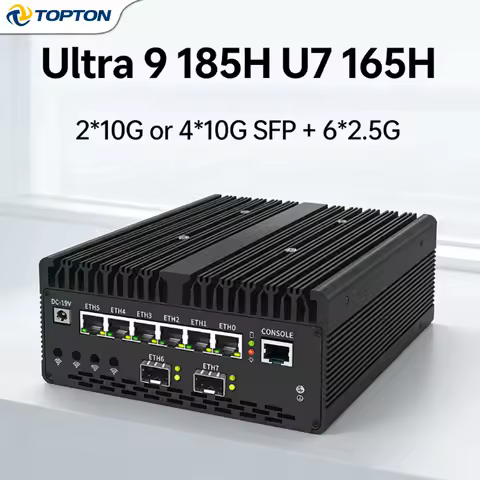 Topton H15 Firewall Mini Industial PC Ultra 9 185H U7 165H 4x/2x 10G SFP 6*2.5G LAN Intel vPro 2xNVMe Proxmox Router Home Server