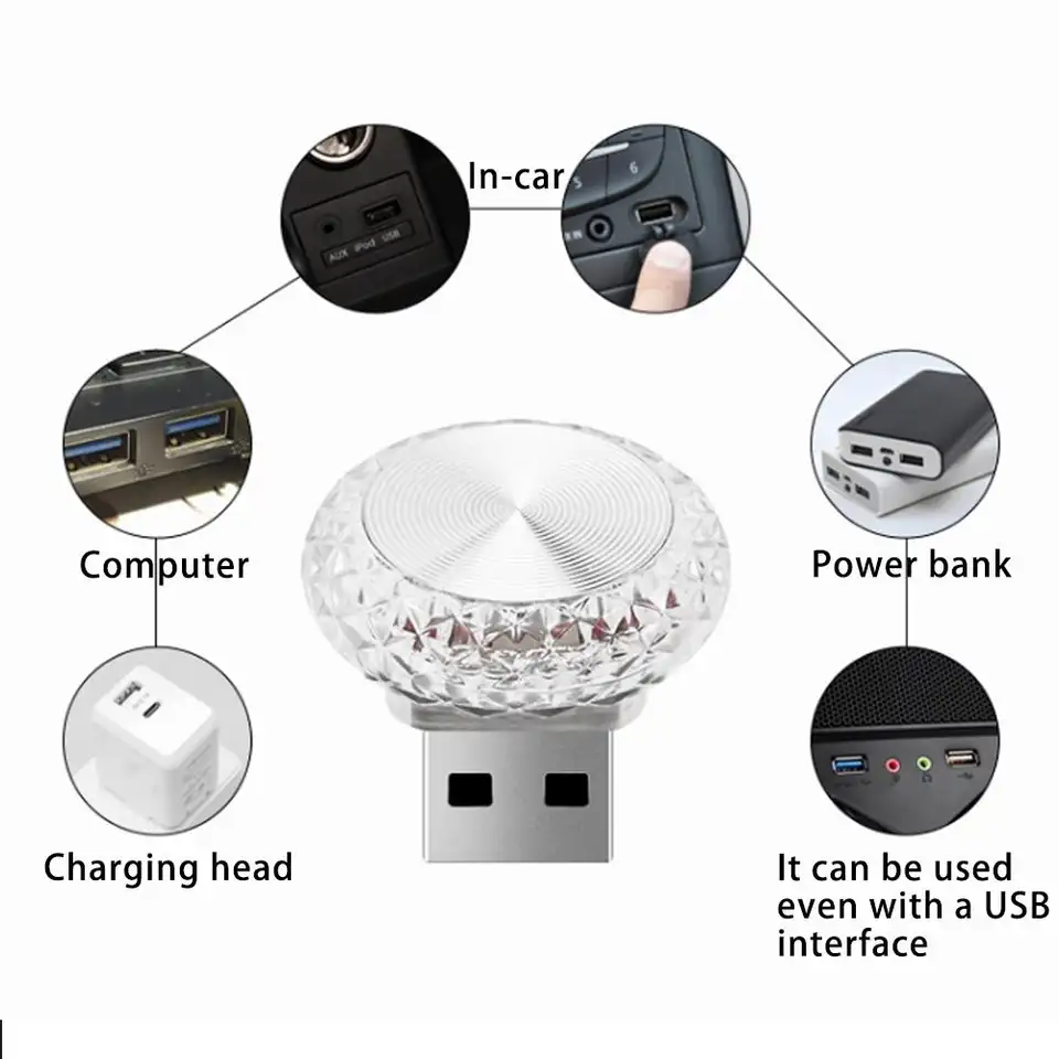 أضواء سيارة محيطة، USB محمولة، مصابيح LED صغيرة، إضاءة جو زخرفية، داخلية، سيارة، كمبيوتر، بيئة - 5